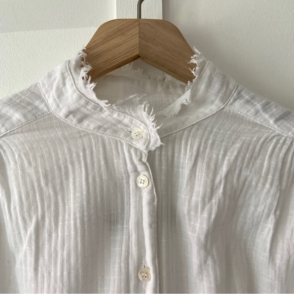 Raquel Allegra Blouse Shirt Frayed Collar White Size 0 UK 10 12 - Picture 3 of 11